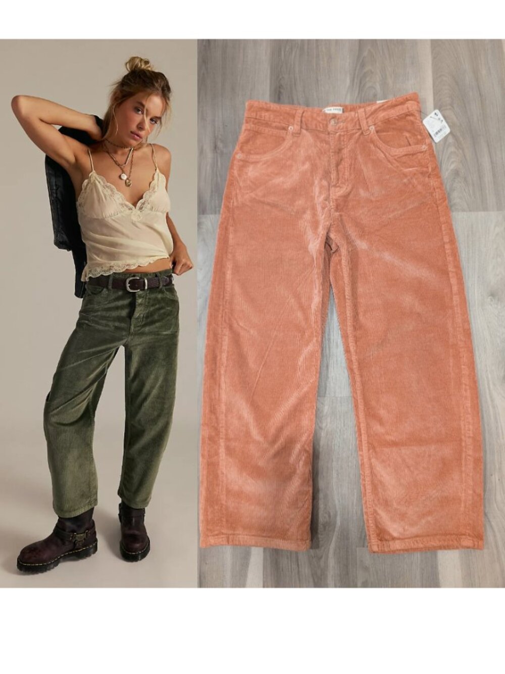 Free People | We The Free Deep Trance Corduroy Boyfriend Pants In Peach Peony